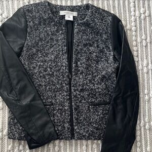 Wool and Leather Black and Gray Tweed Blazer